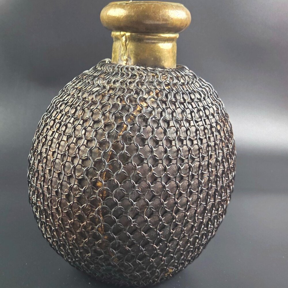 Antique French Brass and Metal Chain Vase – 10" Tall - Picture 1 of 9